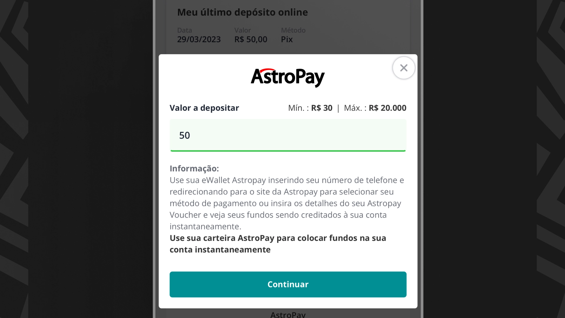 imagem ilustrativa depósito Astropay