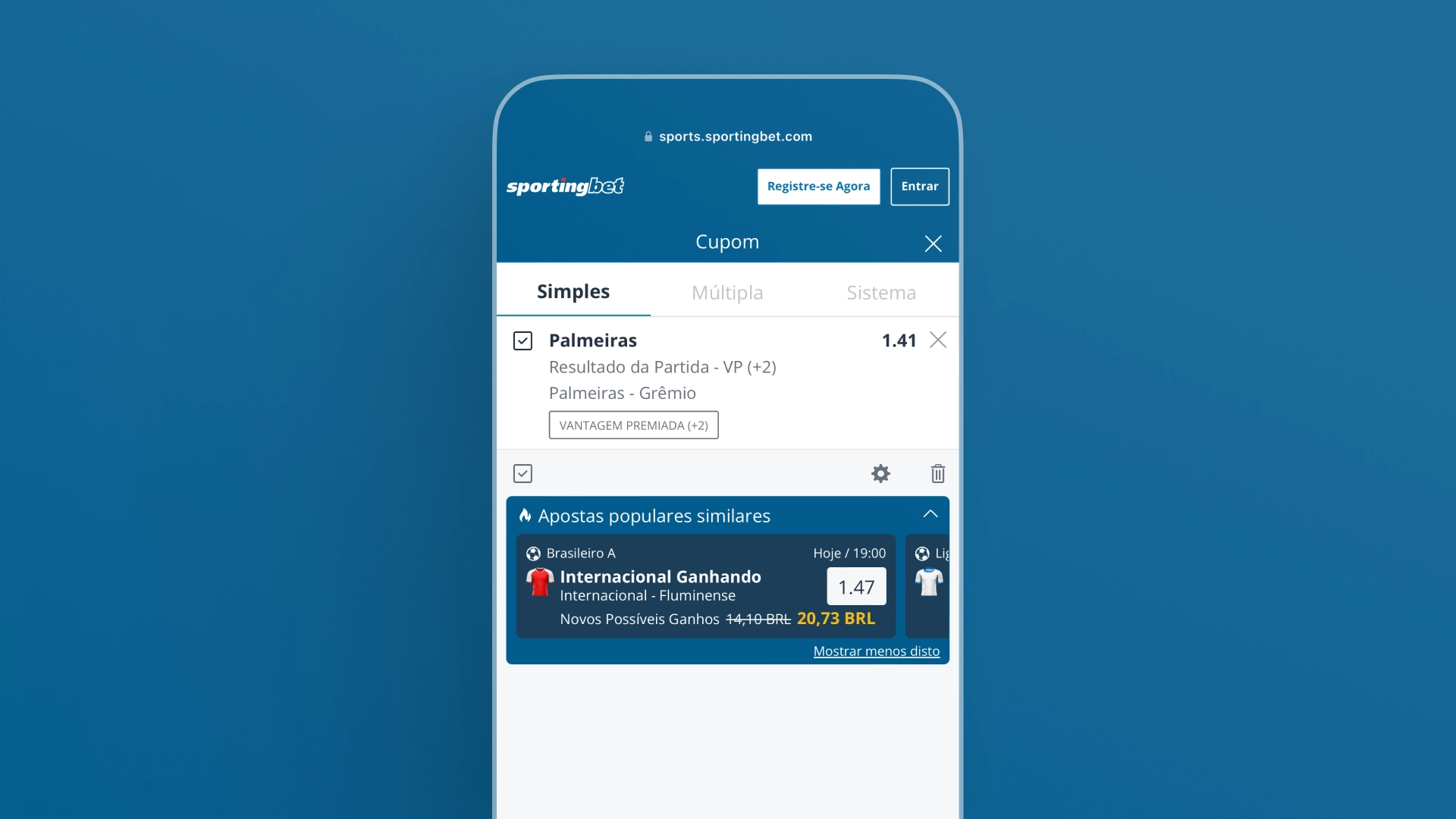 mockup mobile ficha de aposta sportingbet